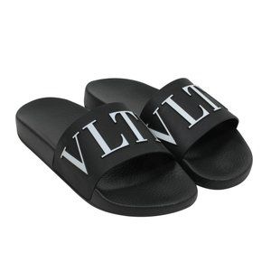 Valentino Garavani Mens Black White VLTN Logo Sandals Slides Flip Flops 46 US 13